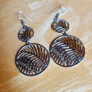 Silver Tone Palm Leaf Earrings
